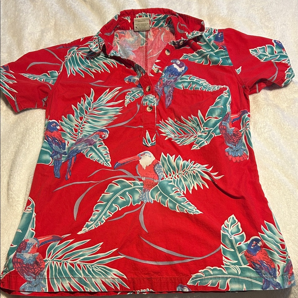 Tropical Parrot Print Blouse - Red